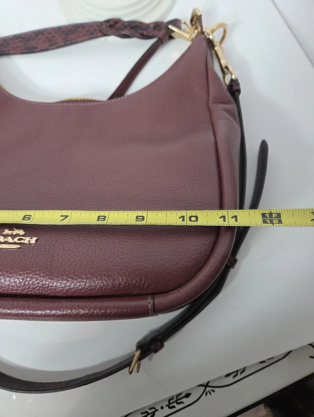 coach jules hobo burgundy wine leather hobo shoulder bag snake detail trim CC756